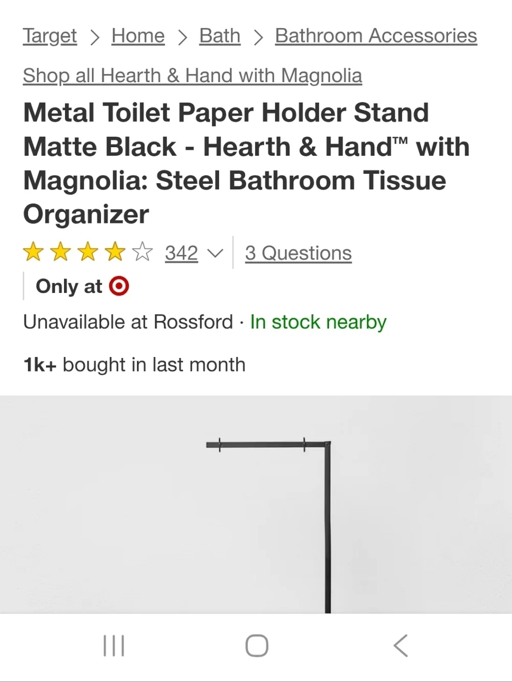 Hearth & Hand Black Metal Toiler Paper Holder Stand